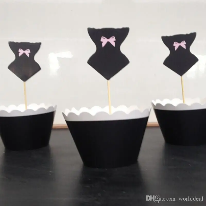 

24pcs/lot 12 Paper Surrounding Edge 12 Topper Evening Dress Shape Packing Party Buffet Cake Snack Wrapper wc831