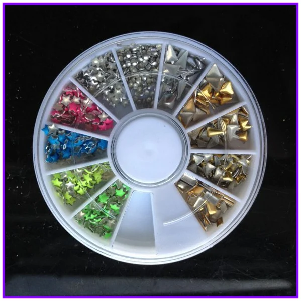 

1X Wheel Nail Art Rhinestones Decoration 3D 12 Design Mix Color Glitter Star Triangle Gems Nail Studs AA001