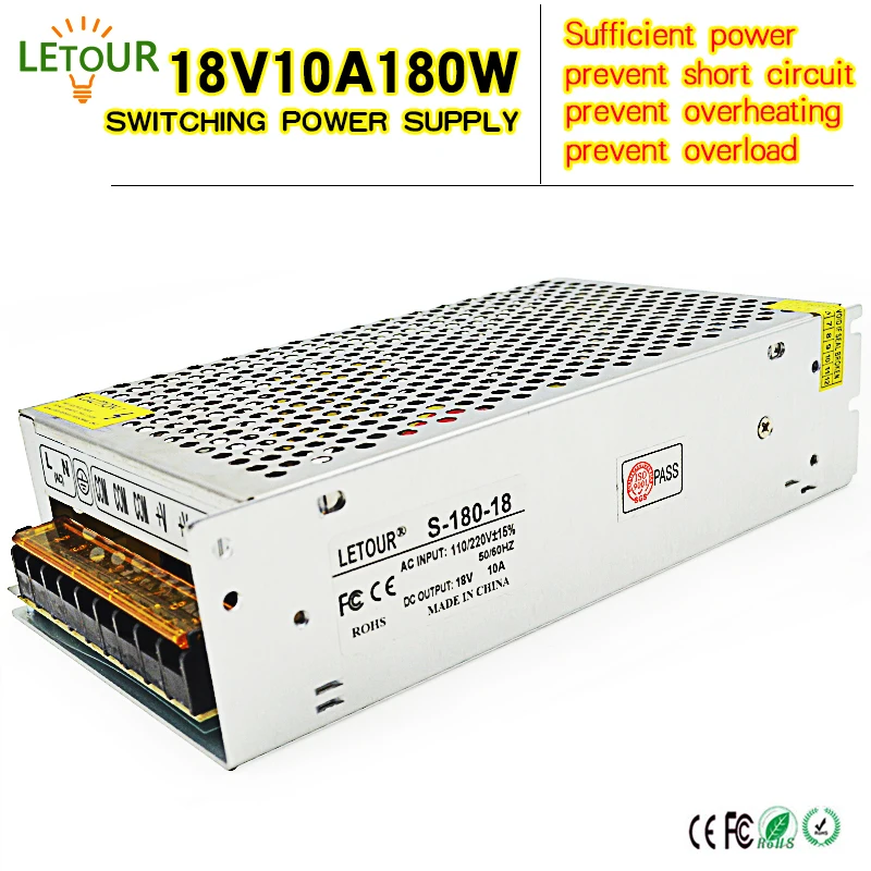 18V10A DC Питание Двигатель адаптер AC110V-220V трансформатор 18 В 180 Вт светодиодный