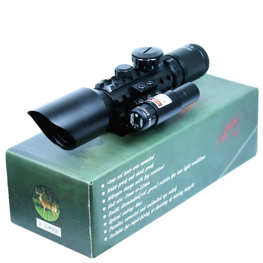3-10x40-Tactical-Rifle-Scope-Red-Laser-Dual-illuminated-Mil-dot-w-Rail-Mounts-Combo-Airsoft (5)