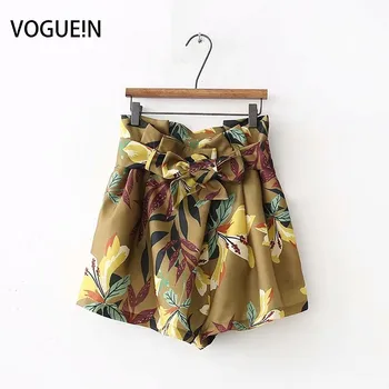 

VOGUEIN New Womens Retro Summer Floral Print Ruffled Belt Short Pants Shorts Wholesale
