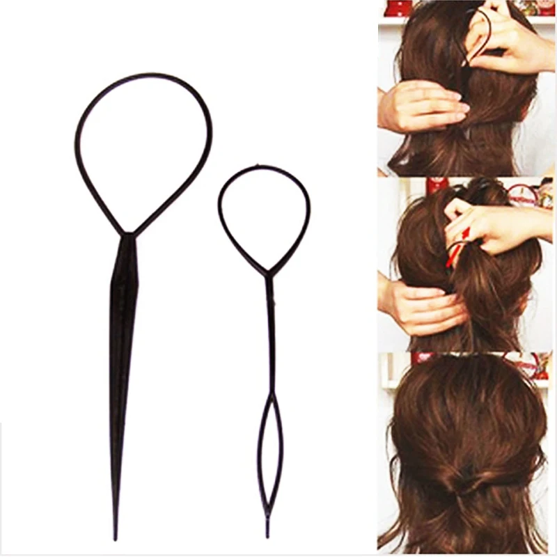 

2 pcs/lot Hot Sale Chic Magic Topsy Tail Hair Braid Ponytail Styling Maker Clip Tool Black Headwear Tools P0024