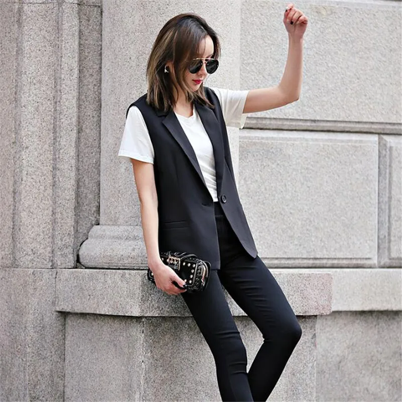

Spring 2019 Suit Vest Women Sleeveless Fashion Vest Coat Elegant Office Suit Jacket Single-Breasted Female Waistcoat A5363