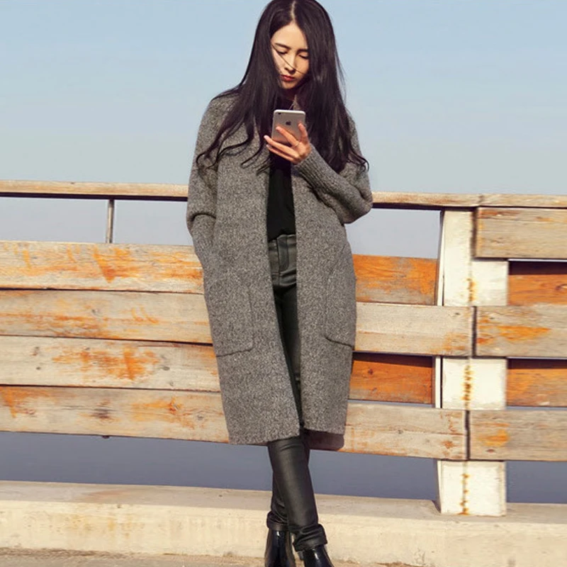 

Women's Clothing 2018 Spring Autumn Winter Single Breasted Cashmere Knitted Pocket Long Cardigans Fashion Women Sweaters Coat