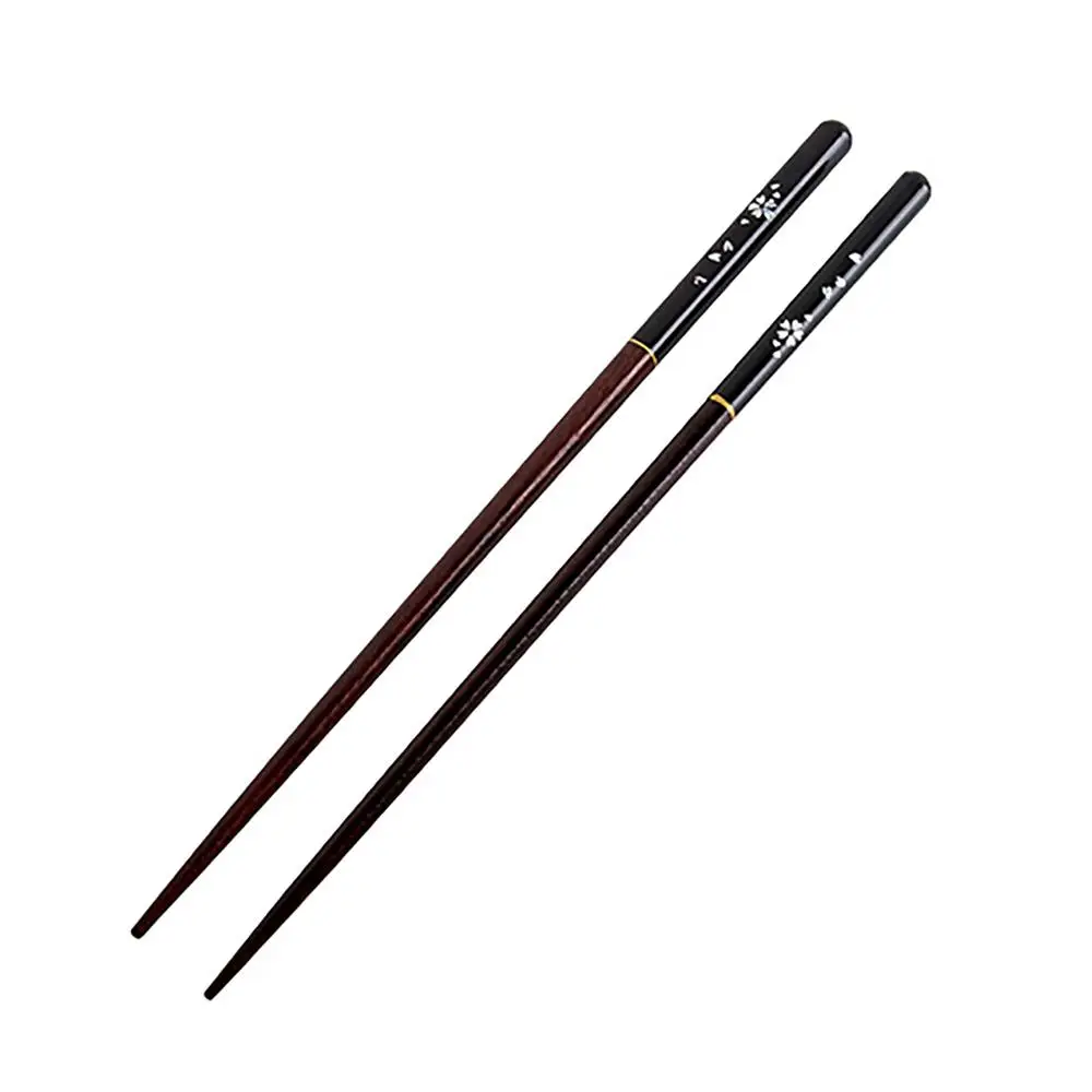 Японский гвоздь узор цветущей сакуры палочки для еды деревянные портативные палочки для суши ученика подарки набор изысканные кухонные аксессуары - Цвет: Черный