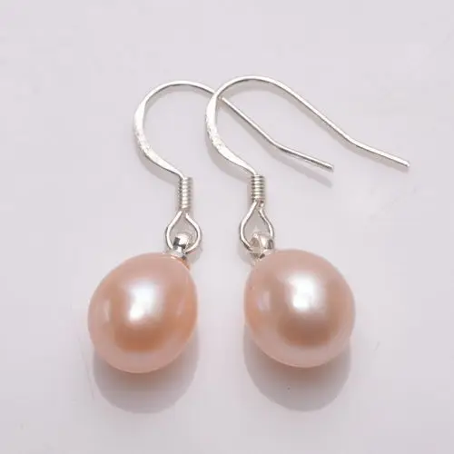

Hot selling> NATURAL PINK REAL PEARL 100% SOLID .925 SILVER HOOKS EARRINGS Noble style Natural Fine jewe fast SHIPPING -Bride je