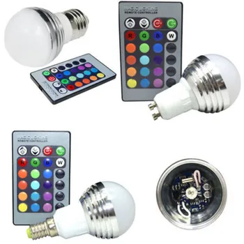 

E27 E14 GU10 LED RGB Bulb lamp AC110V 220V 3W LED RGB Spot light dimmable magic Holiday RGB lighting+IR Remote Control 16 colors