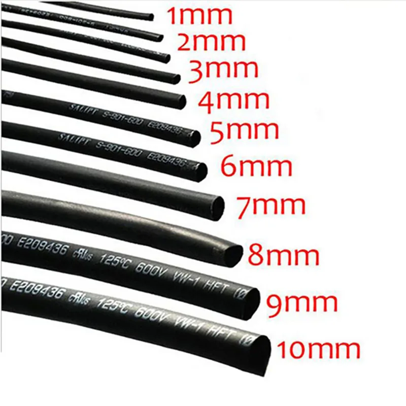 

Hot sale 1 Meter/lot 2:1 Black color 1 2 3 4 5 6 7 8 9 10mm Diameter Heat Shrink Heatshrink Tubing Tube Sleeving Wrap Wire