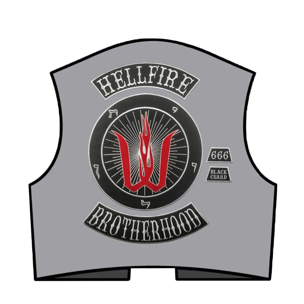 Hells fires brotherhood motorcycle patch for jacket full back embroidery custom clothing application free shipping (6)
