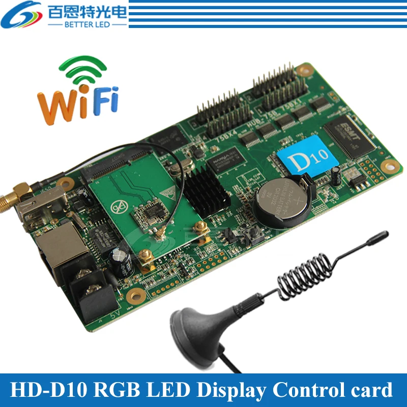 

HD-D10 asynchronous 384W*64H pixels 4*HUB75 data interface RGB full color WIFI led display control card Support 1/32 Scan