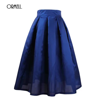 

ORMELL Autumn Elegant Pleated A-line Women Skirt Fashion Candy Color Retro High Waist Midi Tutu Ladies Skirts Womens Clothing