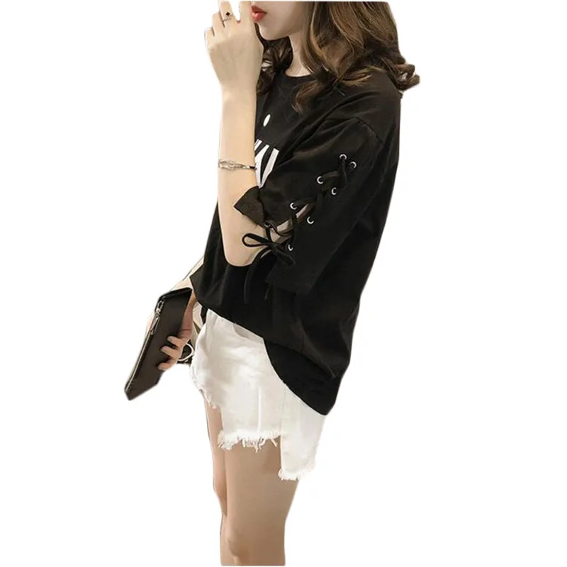

Summer T Shirt Women Tops Letter Print Femme Black White Pink Loose T-shirt Casual Half Sleeve Tee Shirt Plus Size 5XL