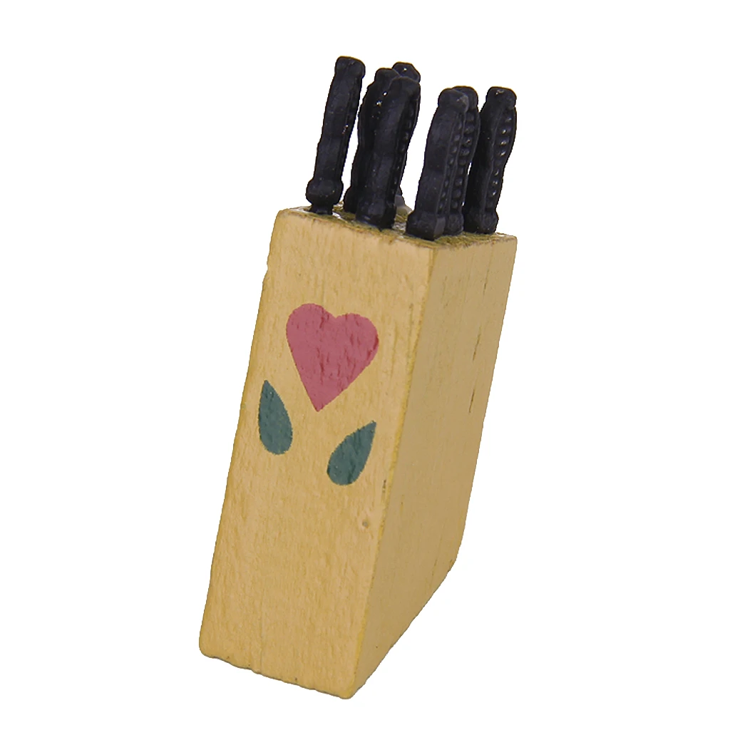 12th Dollhouse Miniature Wooden Block with Knives Set Dolls House Kitchen Accessories