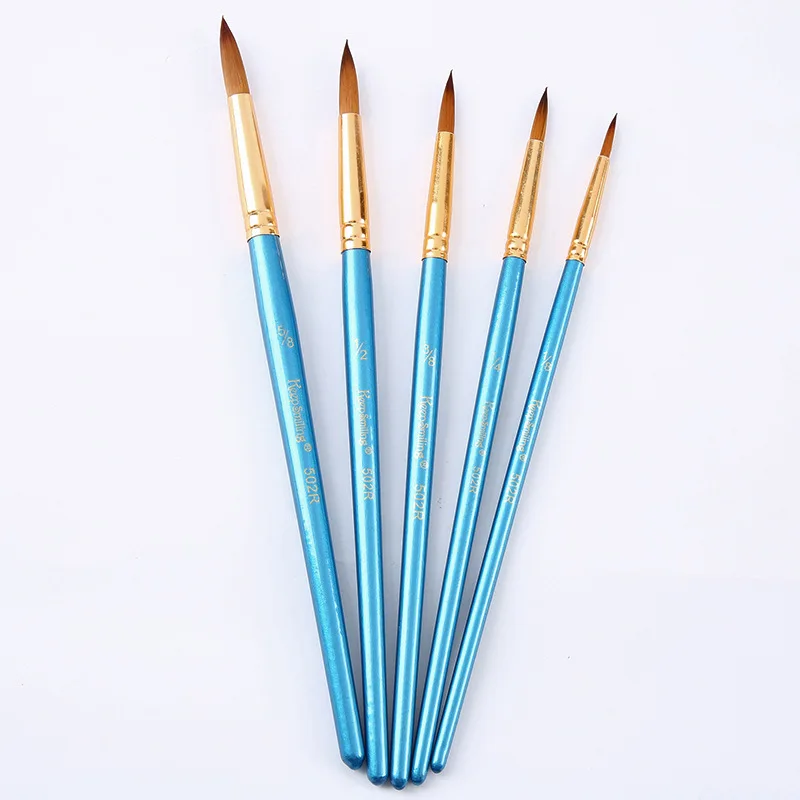 5 шт/лот жемчужно-Синяя Нейлоновая кисть для рисования волос Студенческая ручка для рисования набор разной формы ручка головка акварельные акриловые принадлежности художественные Кисти