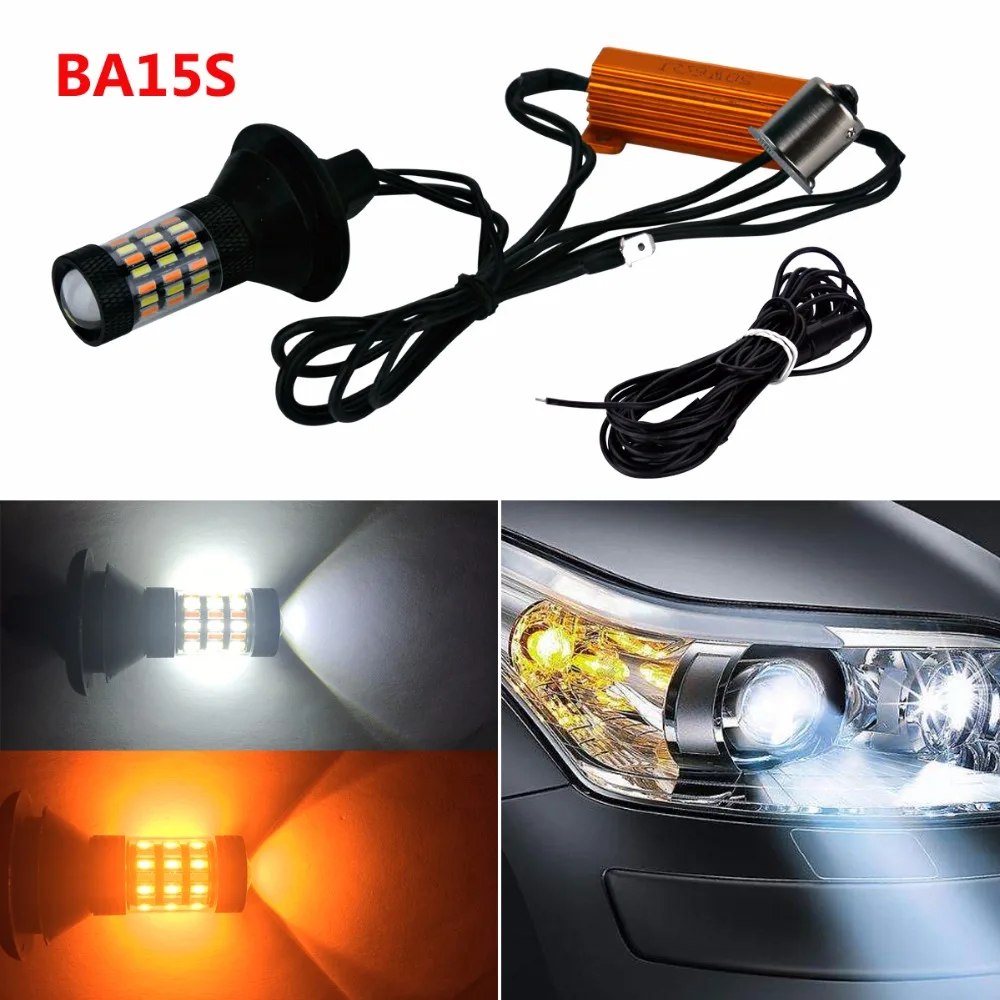 2x PY21W BAU15S LED Turn Signal Bulb Dual Color White Amber 1156 4014