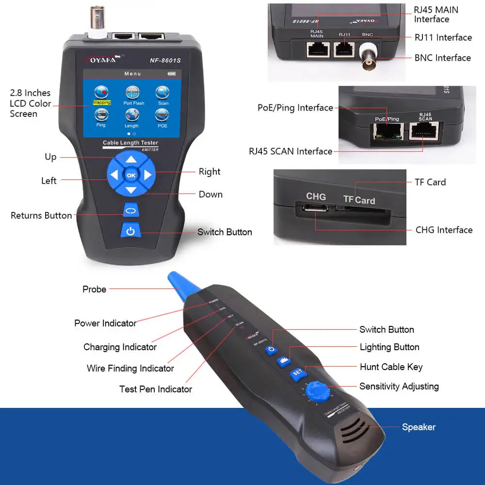 TDR сети ЖК дисплей кабельный тестер Noyafa NF 8601S многофункциональный трекер для RJ45 RJ11