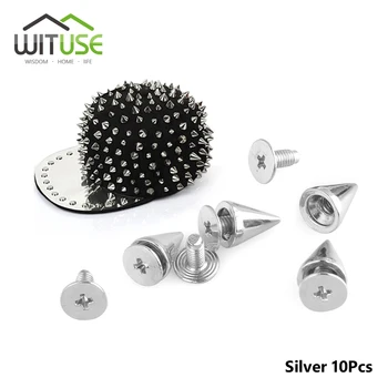 

10pcs 10mm Silver punk rock studs and spikes for clothes metal bullet rivets for leather fashion accessory Garment Rivets