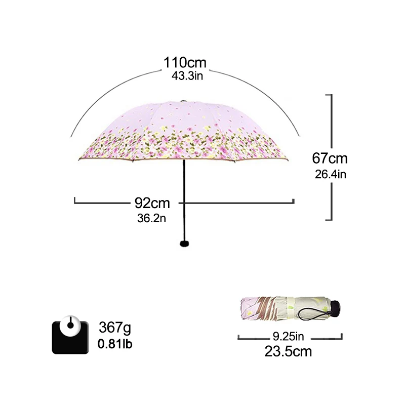 Анти-УФ Зонт от дождя Для женщин с цветочным мотивом для девочек; накладка с покрытием из двусторонней ткани для Для мужчин 3 складной светильник прочный 8 к сильный Зонты Дети Дождливый Защита от солнца оптом