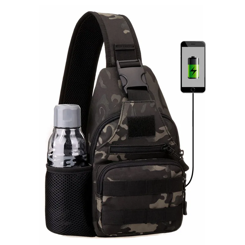 Billig USB Brust Tasche Einzelnen Schulter Camping Rucksack Militärische Taktische Sport Taschen Outdoor Wandern Armee Mochlia Molle Camo Sack XA680WA
