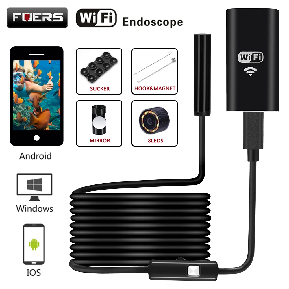 

HD 720P 8mm Lens WIFI Endoscope Camera 5M 3.5M 2M 1M Snake USB IOS Android Borescope Tablet Wireless Borescope Camera For Iphone