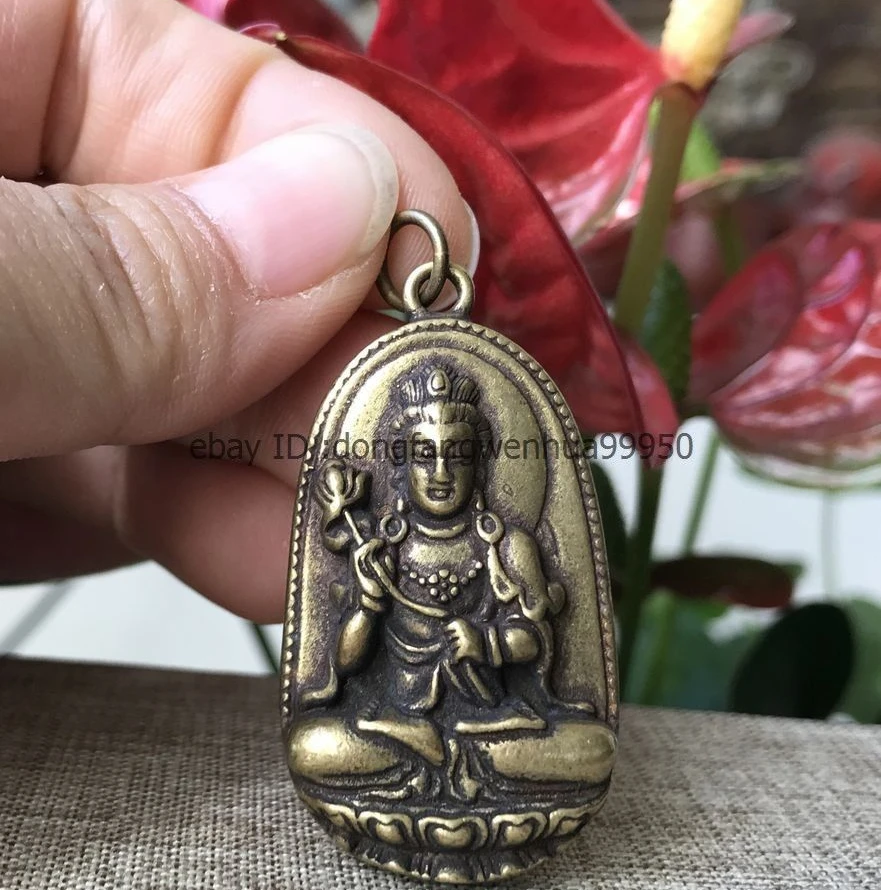 

Chinese Feng Shui Bronze Brass Padmapani Kwan-Yin Buddha Amulet Statue Pendant