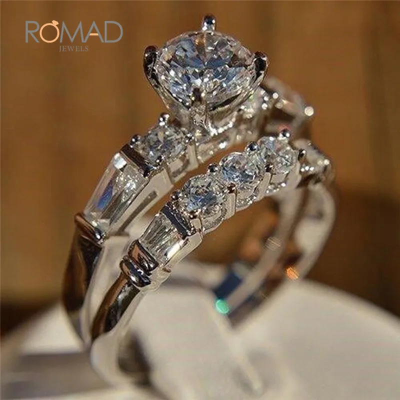 Charm Lovers Cubic Zirconia Ring Set Bijoux Femme Silver Color Crystal Engagement Wedding Rings For Women Men Anel Jewelry Z4