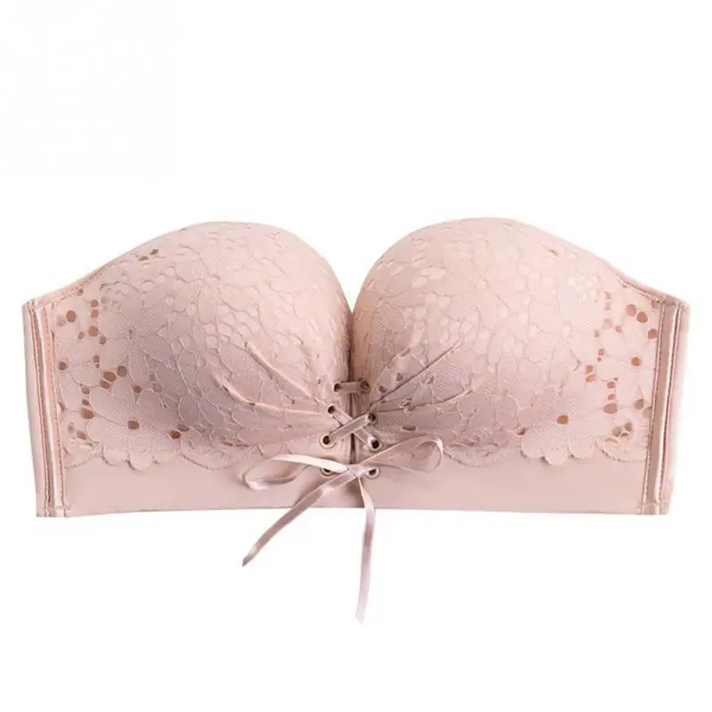 

Summer Wedding Anti Impact Sexy Lace With Drawstrings Super Gather Elastic Non Slip Strapless Invisible Bra Breathable Padded