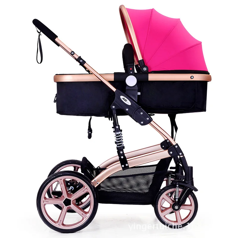 Роскошная детская коляска с высоким пейзажем, двусторонняя коляска для путешествий, популярная детская коляска для мамы, легкая переносная розовая коляска на колесиках - Цвет: Pink