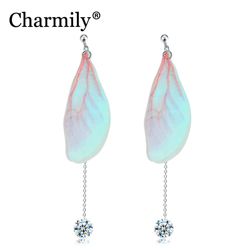 Charmily 925 пробы серебряные шелковые синие крылья бабочки с прозрачным кубическим
