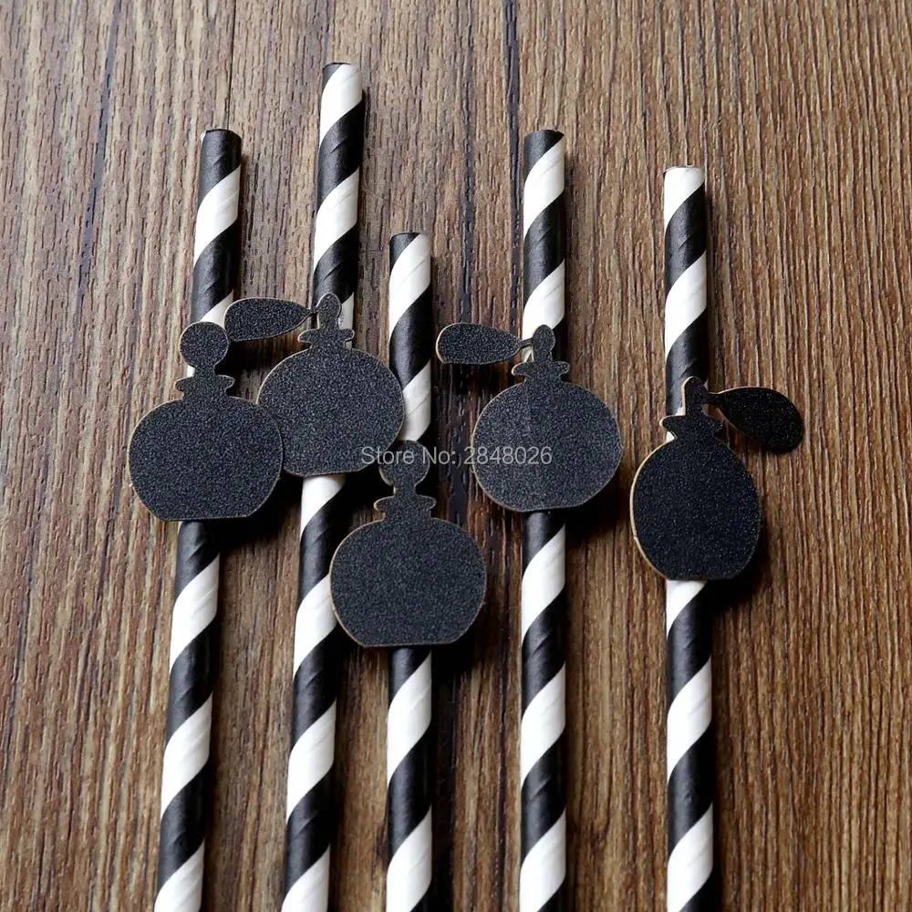 Black Perfume Shape Straws Birthday Bridal Shower Decorations