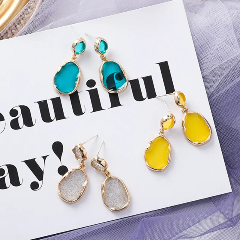 

2019 Korea Design Candy Color Transparent Acrylic Oval Water Drop Long Earrings Irregular Geometry Drop Earrings for Women