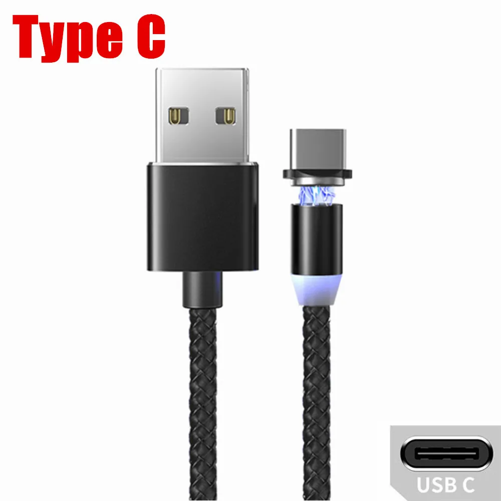 OLAF 1 м светодиодный магнитный Micro USB кабель для быстрой зарядки usb type C Магнитный кабель для зарядки данных кабель для зарядки USB шнур для samsung Xiaomi - Цвет: Black Type C Cable