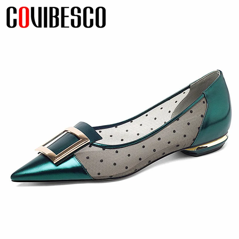 

COVIBESCO Brand Design Pointed Toe Buckle Women Pumps Genuine Leather Mesh Solid Single Shoes Woman Office Party Summer Shoes