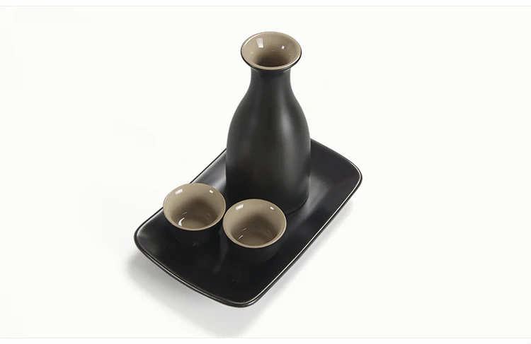 Японский стиль, креативный черный керамический набор посуды для вина, Домашняя мини-посуда для напитков, винтажная чашка для чашек саке, фляга, поднос, чайник