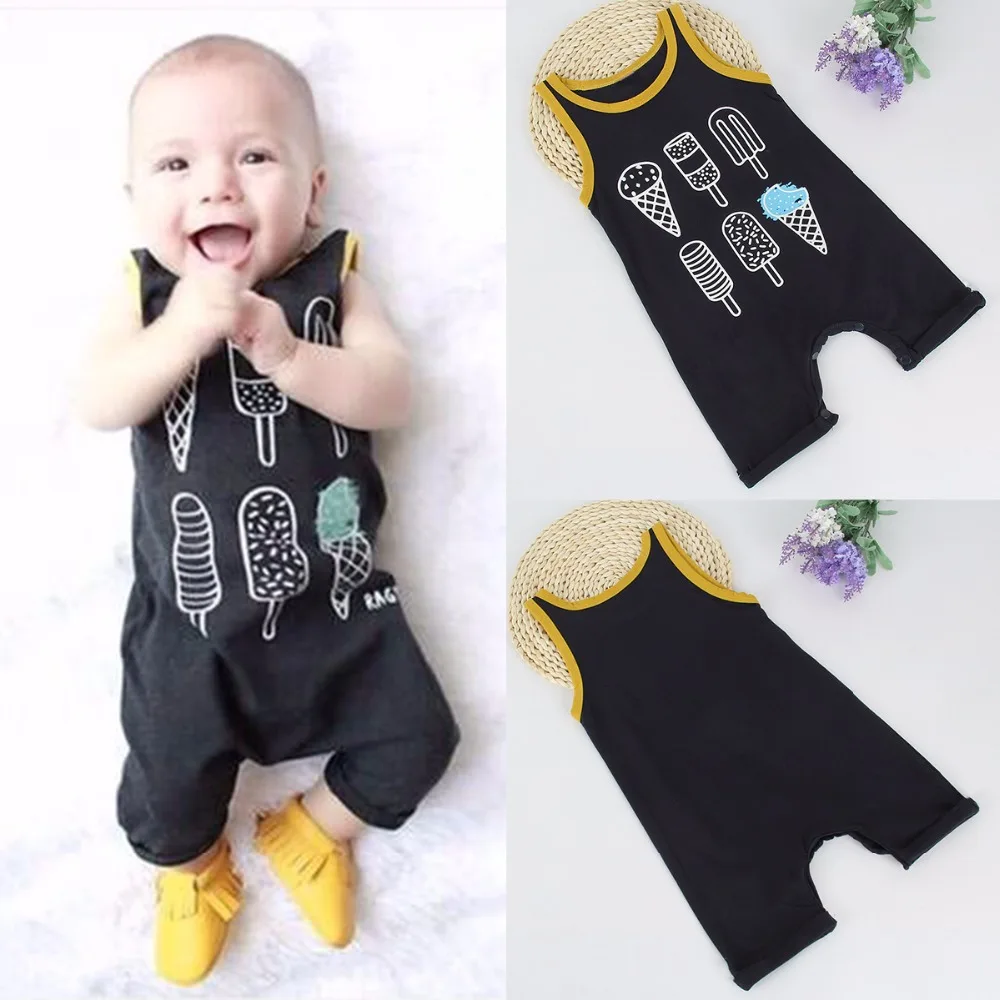 Puseky 2017 0-24M Newborn Baby Boys Girls Clothes Cute Infant Ice Cream Romper Lovely Sleeveless Outfit Baby Rompers Summer