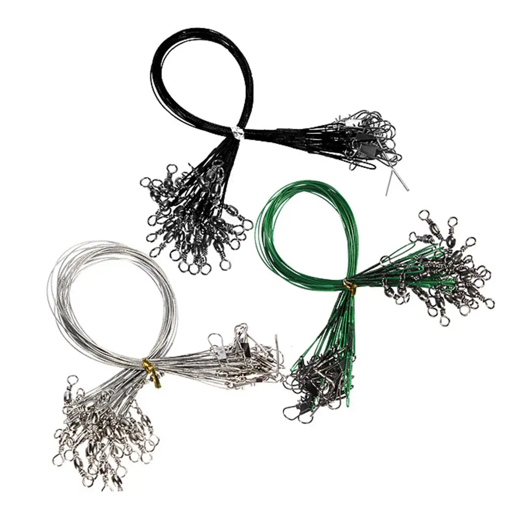 

72PCS/lot Fishing Tackle Lure Trace Wire 15cm 23cm 30cm Length Anti-bite Green Fishing wire with Stainless Steel Leader
