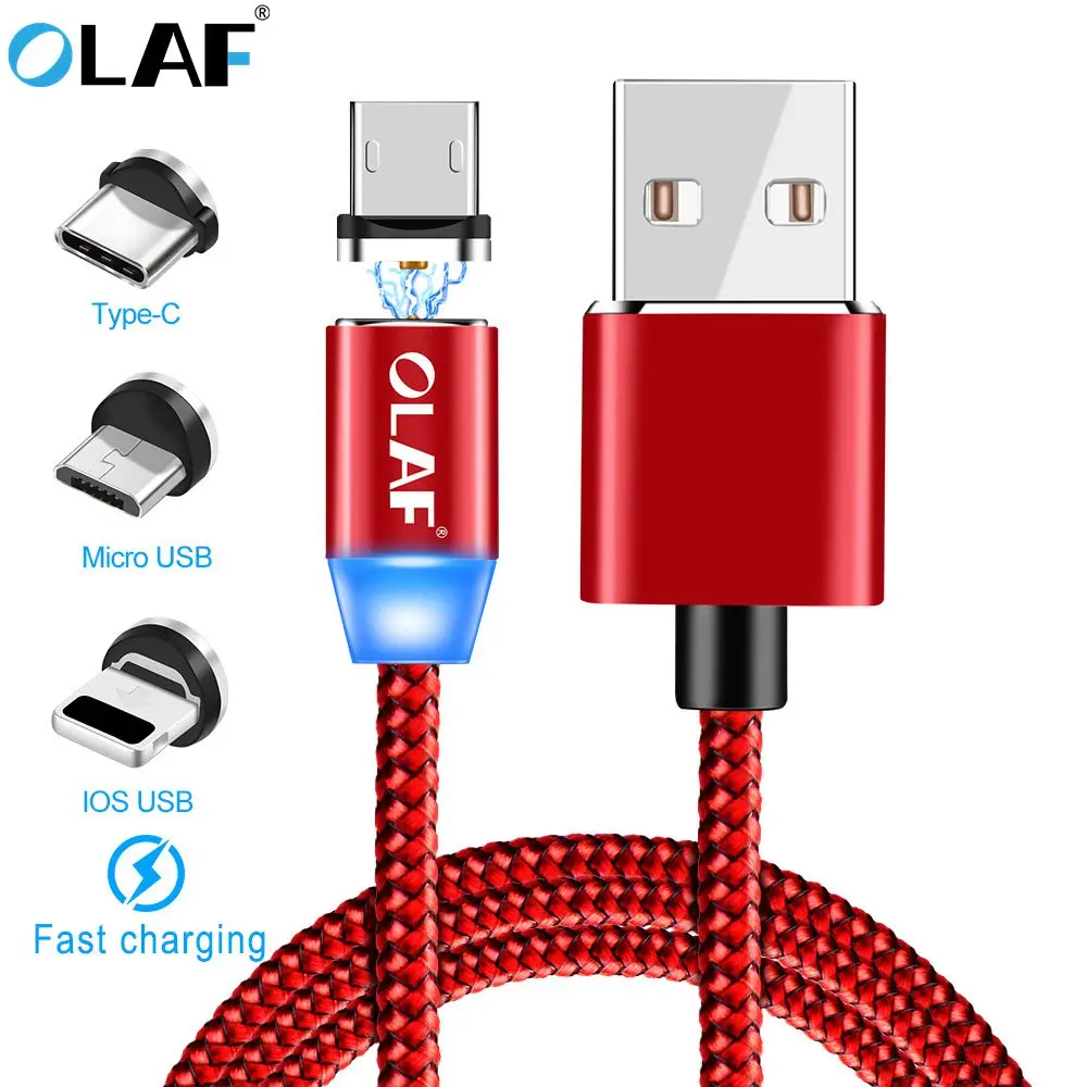 أولاف LED USB كابل مغناطيسي ل فون X Xr Xs ماكس المصغّر usb كابل نوع c سريع المغناطيسي USB كابل شحن سامسونج S9 Xiaomi