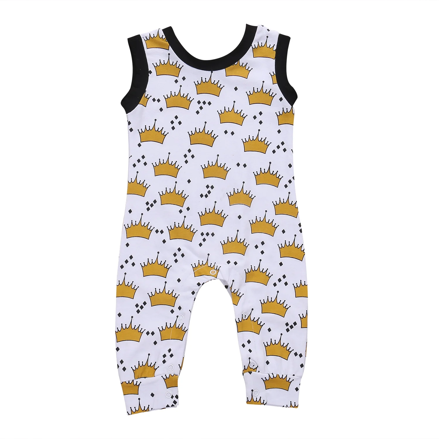2017 Babies Crowns Printing Sleeveless Rompers Newborn Toddler Baby Boy
