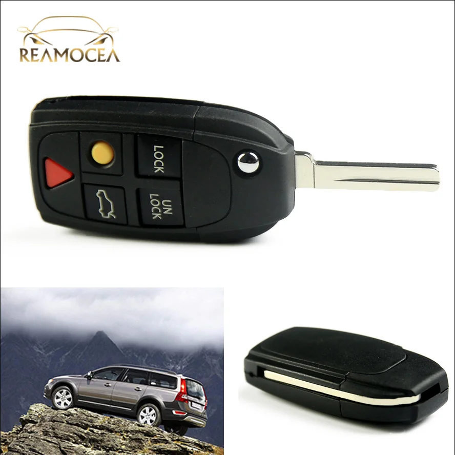 

Reamocea 5 Button Flip Key Shell Folding Remote Case Fob for Volvo S60 S80 V70 XC70 XC90 2003 2004 2005 2006 Car Accessories