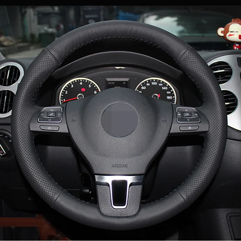 Hand-stitched Black Leather Steering Wheel Cover for Volkswagen VW Gol Tiguan Passat B7 CC Touran Magotan Sagitar Hand-stitched Black Leather Steering Wheel Cover for Volkswagen VW Gol Tiguan Passat B7 CC Touran Magotan Sagitar