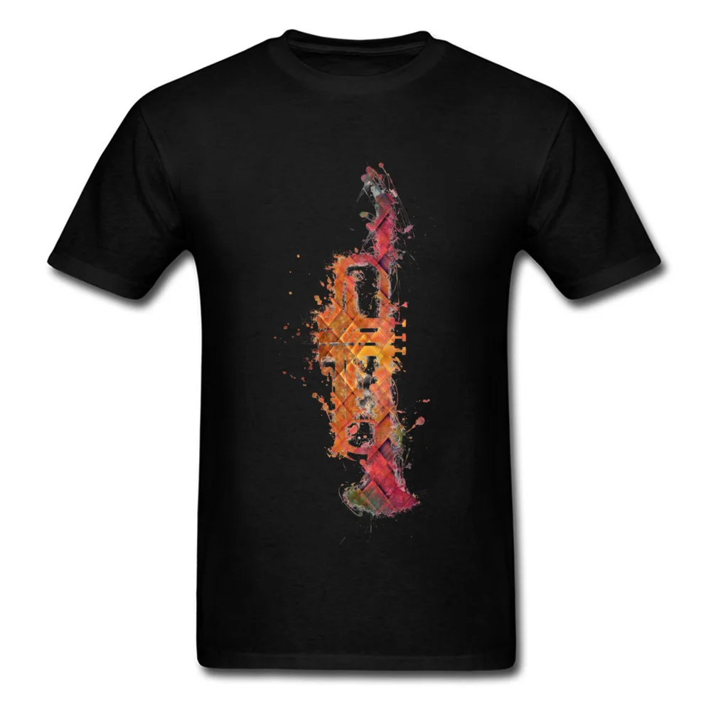 Trumpet 100% Cotton Tops Shirt for Men Customized T-Shirt Design Slim Fit Round Collar Tops Shirt Short Sleeve Trumpet black