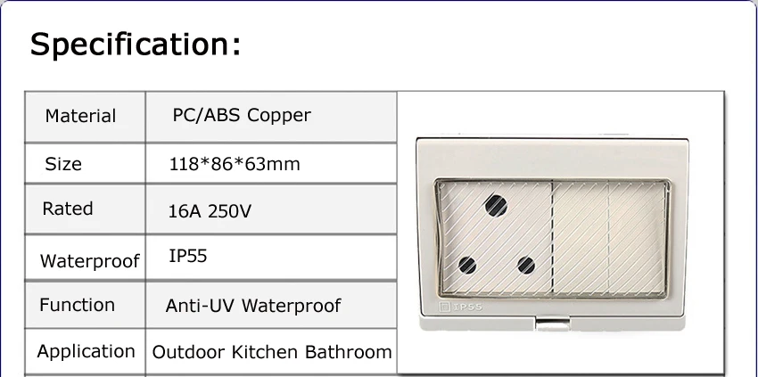 Waterproof 16A 250V 1Way 2Way Ip55 Kitchen Outdoor Anti-Uv Surface Mounted Outlet South Africa India Israel Power Wall Socket 5 16