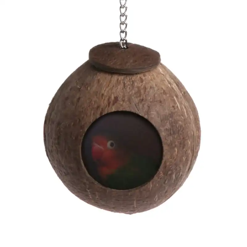 Natural Coconut Shell Bird Nest House Hut Cage Feeder Toy For Pet