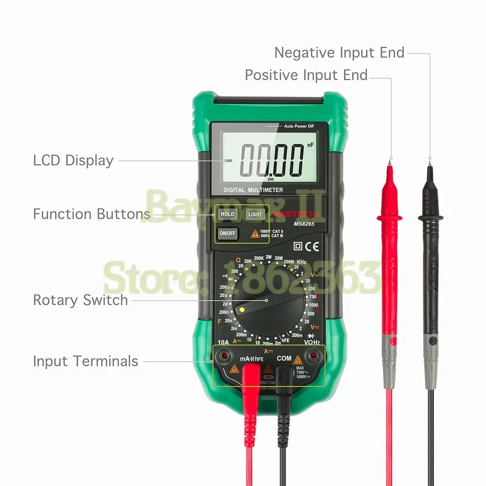 Mastech MS8265 ручной Диапазон Цифровой мультиметр для AC/DC Напряжение Ток тест с Ом Емкость измерения частоты