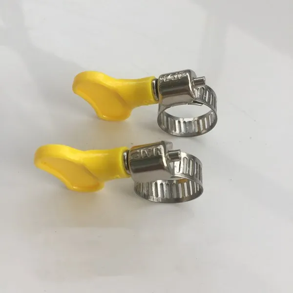 Free shipping 10pcs Adjustable Handle Yellow Type Hose Clamps with
