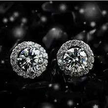 Из чистого белого золота 18 K 0.5Ct/шт круглый Halo стиль имитированный алмаз женские серьги гвоздики обручальный Венчальный свадебный ювелирный