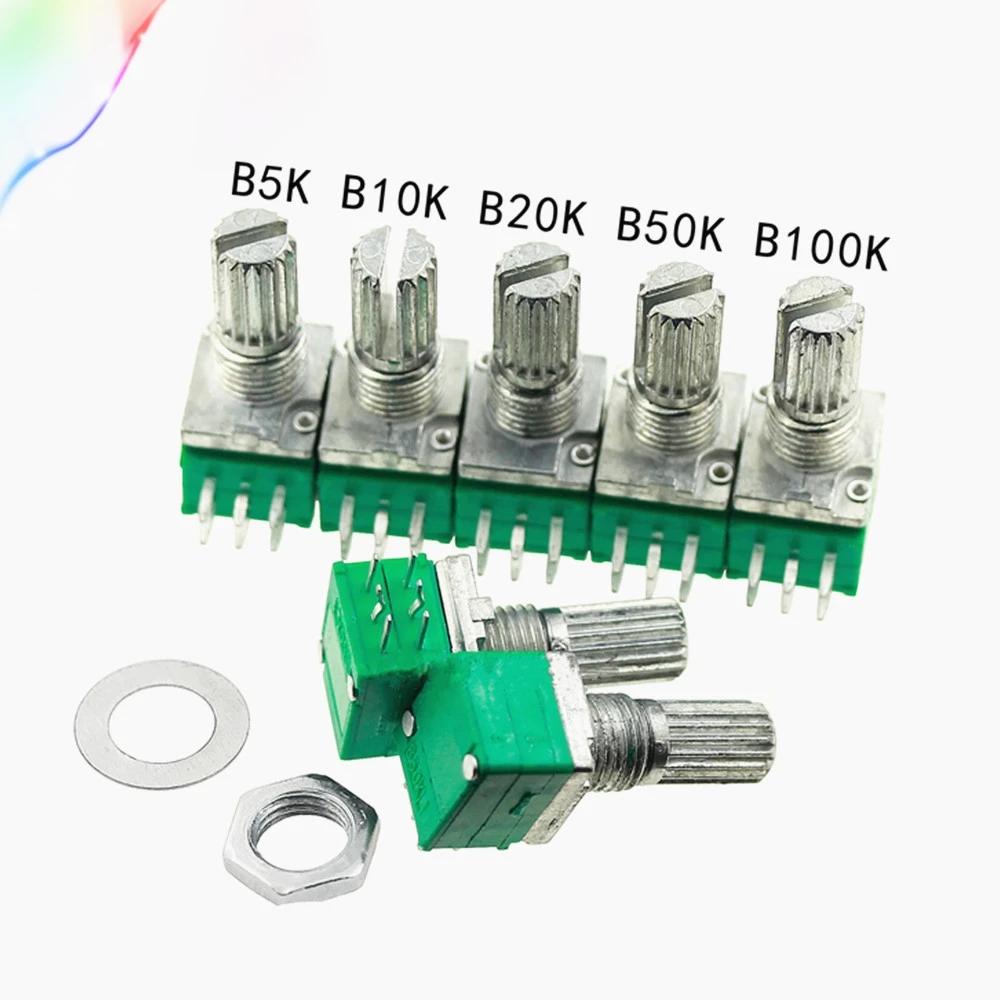 Audio Amplifier Sealed Dual Potentiometer 15mm Shaft 6 pins B10K B50K B100K OHM