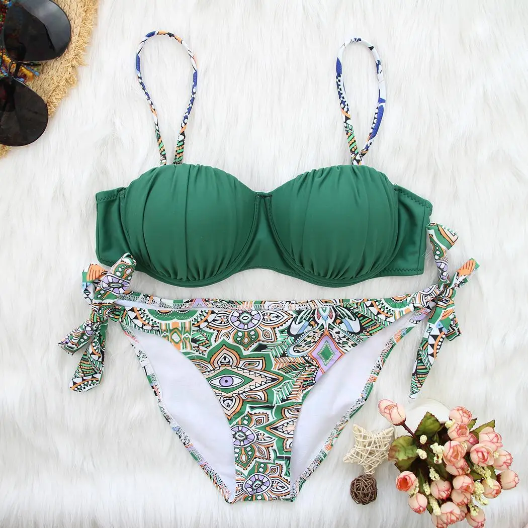 

Women Swimsuit Push Up Bikini Bathing Prints Set Beachwear Natural Elastic Swimwear Regular fit, Lace Waist