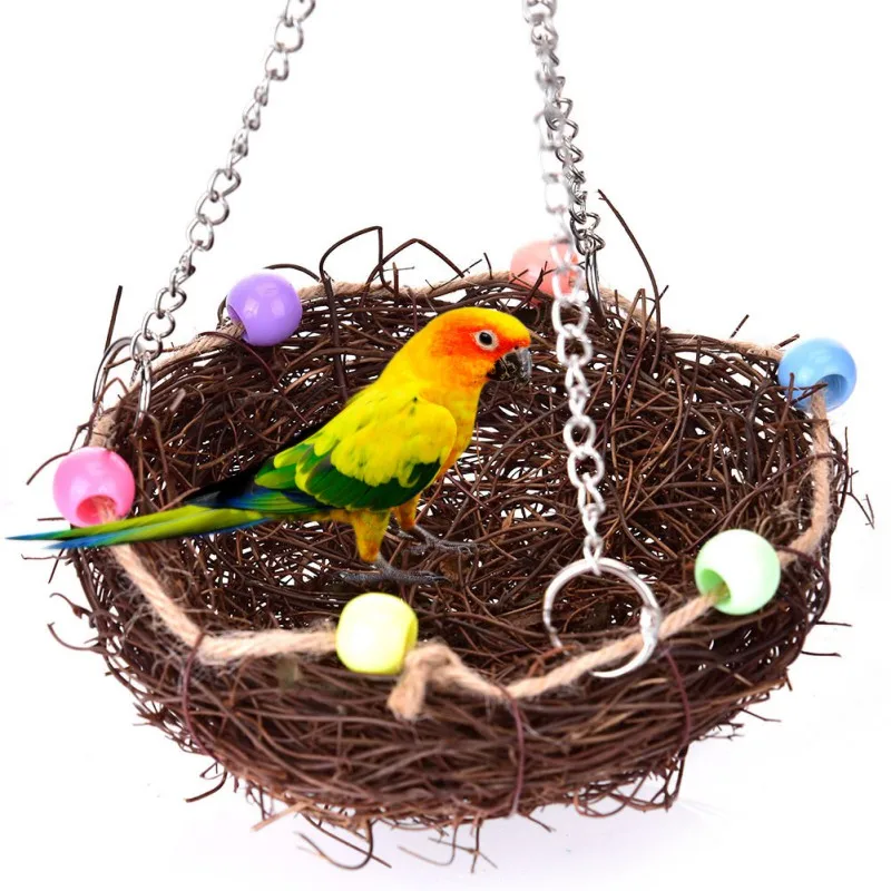 Товары для птиц Ротанговые качели соломенное гнездо игрушки лошади для попугаев товары для приклеивания укусов аксессуары