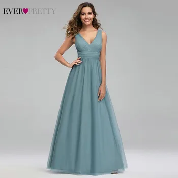 

New Arrival Elegant Bridesmaid Dresses Ever Pretty Dusty Blue Sleeveless A-Line V-Neck Formal Dresses For Wedding Party 2020